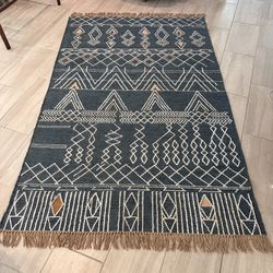 5’x8’ West Elm Summit Indoor/Outdoor Geo Pattern area rug w/ fringe retail $400
