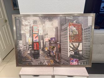 FRAMED NEW YORK CITY TIMES SQUARE PICTURE 38X26 METAL FRAME