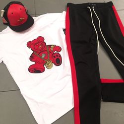 bear shirt + track pants