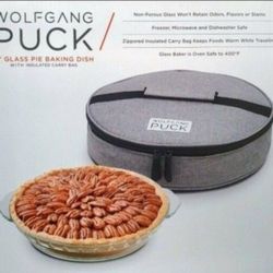 New! Wolfgang Puck 9" Glass Pie Baking Dish & Insulated Carrying Bag