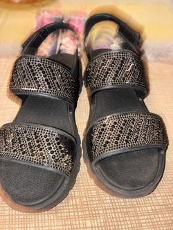 Skechers Black Rhinestone Strap Sandals