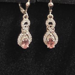 Red Rose Apetite, White Zircon Dangle Earrings, 925 Sterling Silver 