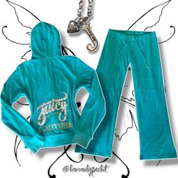 Vintage Y2K Juicy Couture Tracksuit (Turquoise Blue Green/Multicolor)