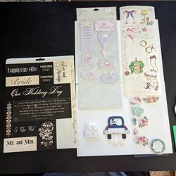 Wedding Lot Of Stickers, Paper, Embellishments