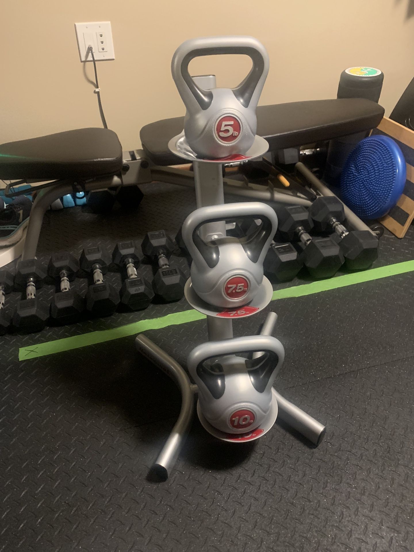 Kettlebell Stand w/ 3 Kettlebells - 5, 7.5, 10 Lbs  