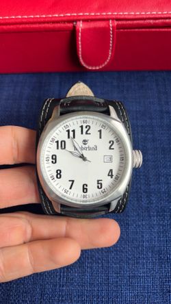 Timberland Oversized Watch – White Dial – Date Window – Leather Strap
