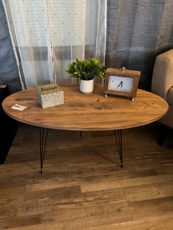 Oval Wood Coffee Table with Hairpin Legs