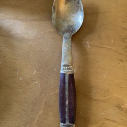 Vintage Demitasse Solid Brass And Teak Wood Tea Spoon