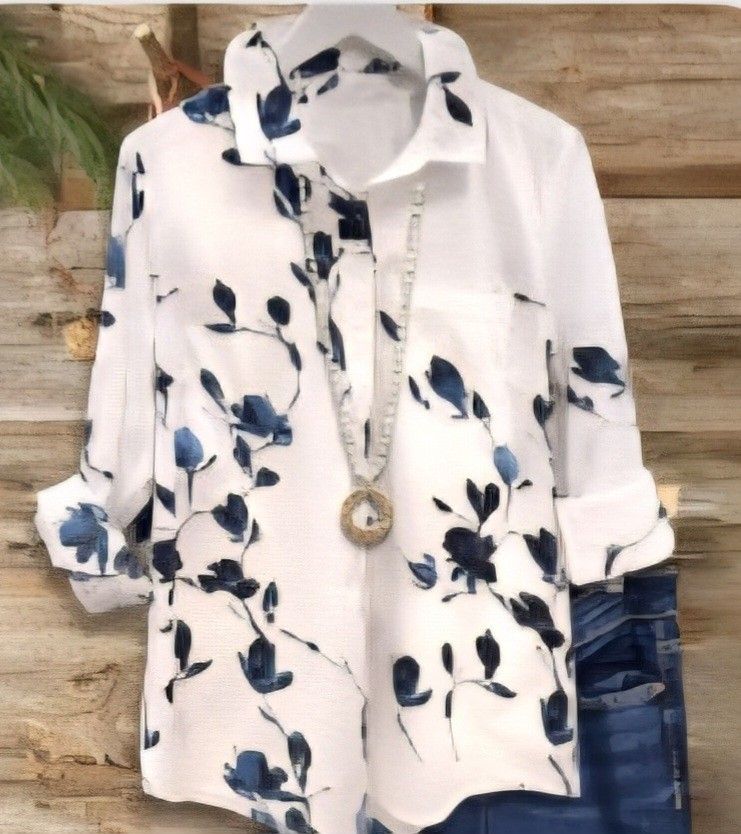 Blue Watercolor Floral Print Shirt