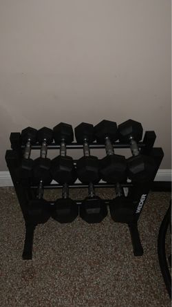 dumbbells and dumbbell rack