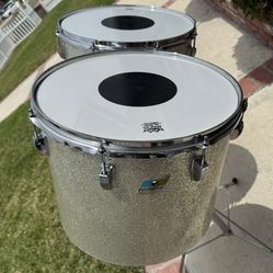 Vintage Ludwig Classic 15 & 16" Concert Toms (3-Ply) with Pointed Blue/Olive Badge 1(contact info removed) - Silver Sparkle 