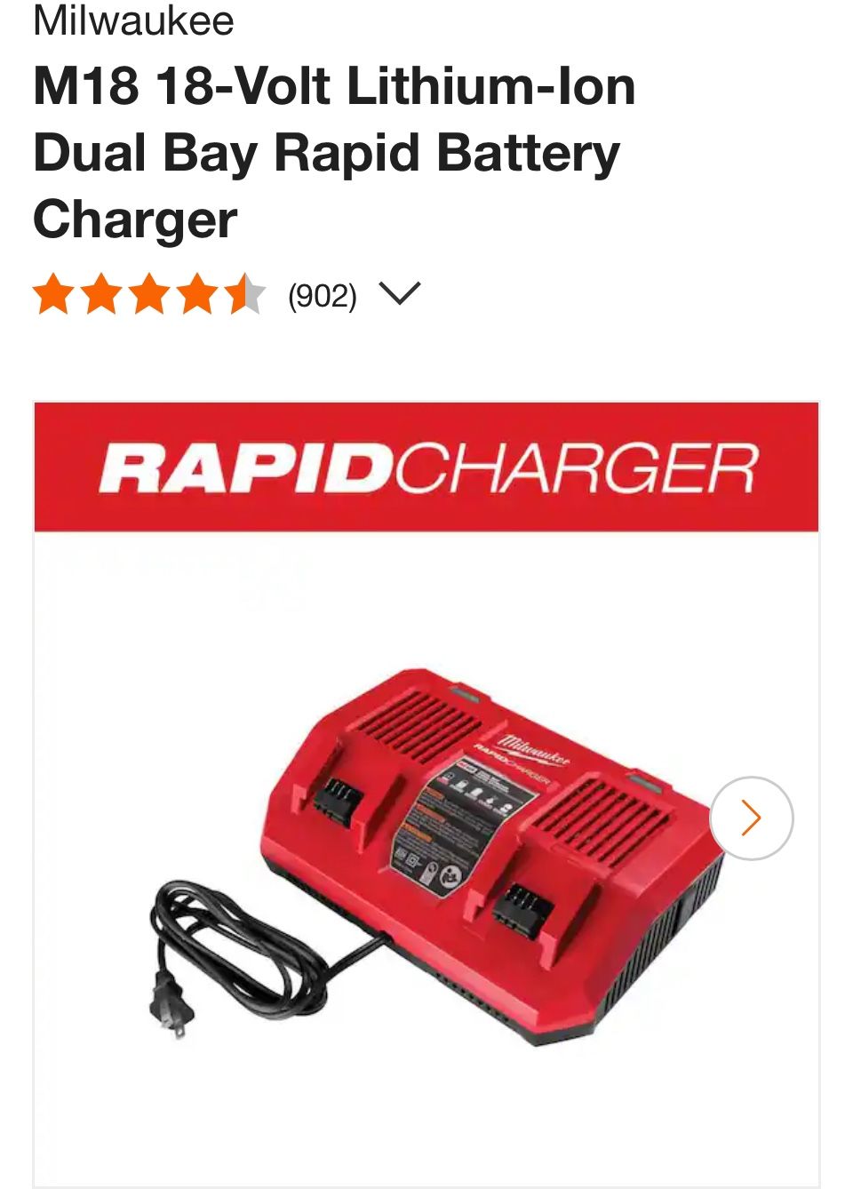 Milwaukee M18 18 Volt Lithium lon Dual Bay Rapid Battery Charger