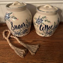Set of 2 Large Glazed Ceramic Kitchen Crocks