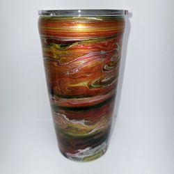 Handmade 20oz Epoxy Tumbler – Fiery Red & Gold Swirl