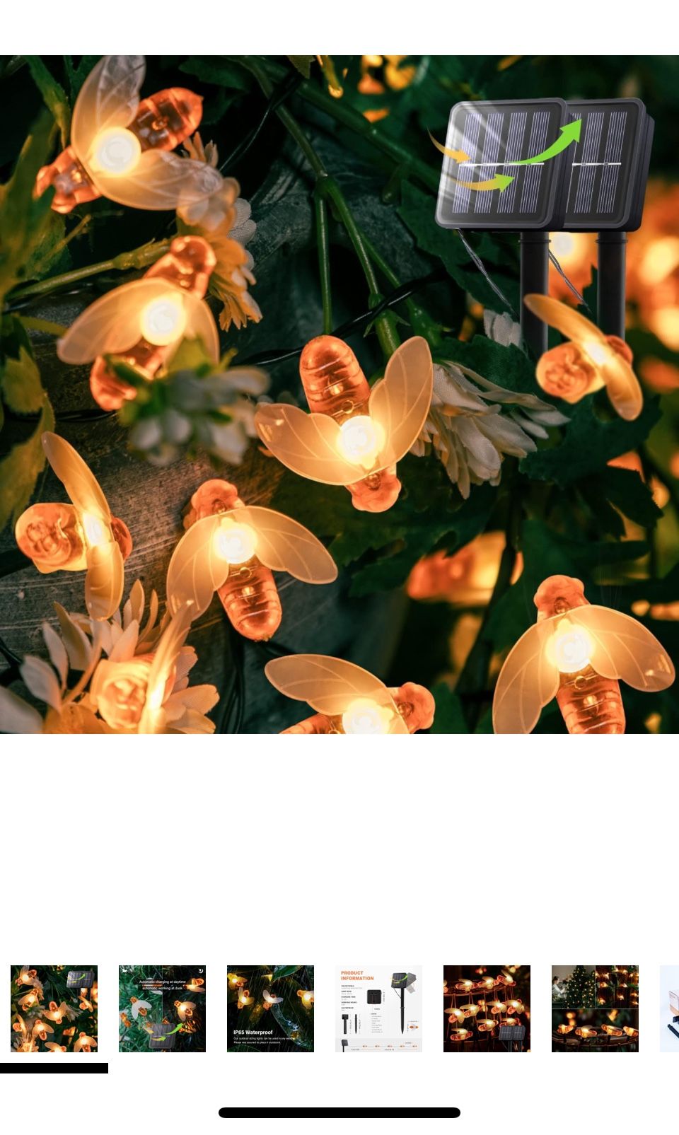 Solar String Lights 2Pack 30LED Outdoor Waterproof Simulation Honey Bees Decor for Garden Fence Patio Yard Tree Xmas Decorations,Warm White