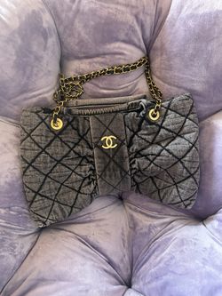 Black Jean Stone Wash Bow Purse