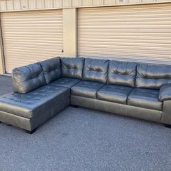 Gray Leather Sectional 