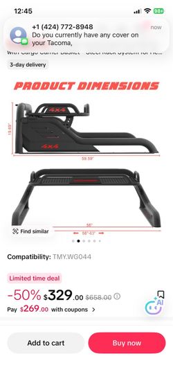 Truck roll bar with cargo carrier