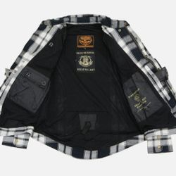 Milwaukee Leather MPM1644 Men's Black and White Armored Long Sleeve Flannel Shirt with Kevlar