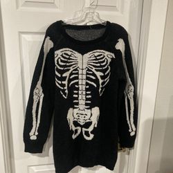 Oversized Black Skeleton Ribcage Sweater