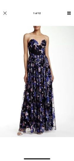 Nicole Miller pointed strapless formal flower wedding party gown size 6