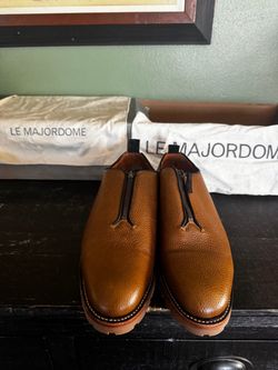Le Majordome Tan Leather Zip Dress Shoes