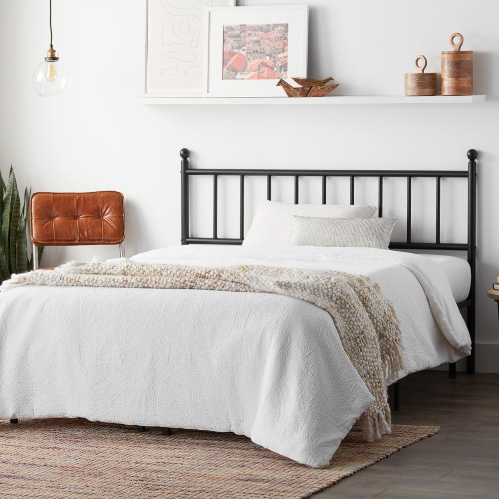 Rest Haven Steel Vertical Bar Metal Headboard, Black, Queen Black - Queen