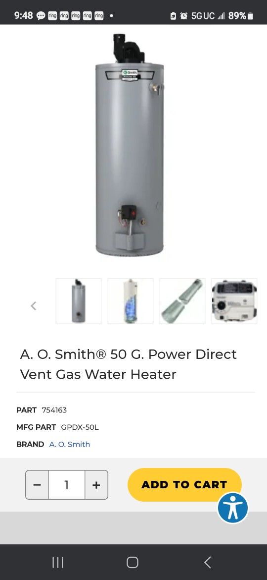 AO Smith 50 Gal Power Direct Vent 