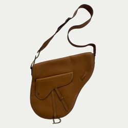 Christian Dior Vintage Baudrier Saddle Messenger Bag Tan Leather Galliano