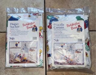 Vintage Paddington Bear Nursery Curtains & Diaper Stacker