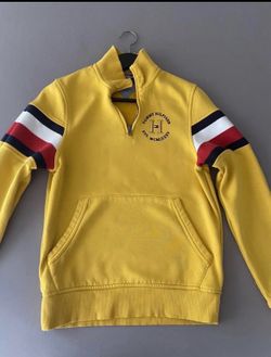 Vintage yellow Tommy Hilfiger Quarter Zip Fleece Embroidered Spellout Logo