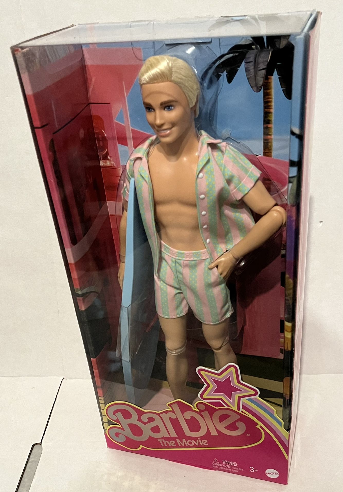 Barbie The Movie Ken Doll, Collectible Wearing Pastel Pink & Green Striped Beach Matching Set