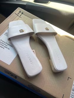 Size 8.5 Coach Women's White Slide Sandals Leather Slip On Quilted Logo Casual Summer