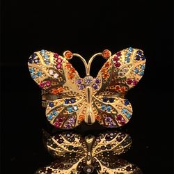 14KT Yellow Gold CZ Multi Colored Butterfly Ring 4.50g Size 6-1/4 182618/4 