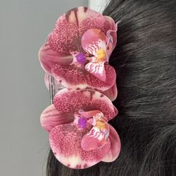 Red Orchid Flower Hair Claw Clip