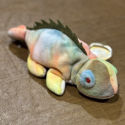 Ty Beanie Baby 9 inch Rainbow The Iguana Chameleon Toy D.O.B. August, 12 1997 RL