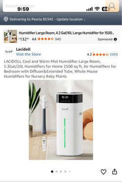 Lacidoll Lacidoll Visit the Store 4.2 ***** (393) LACIDOLL Cool and Warm Mist Humidifier Large Room, 5.3Gal/20L Humidifiers for Home 2500 sq ft, Air H