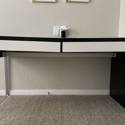 White And Black IKEA Desk With Desk Chair