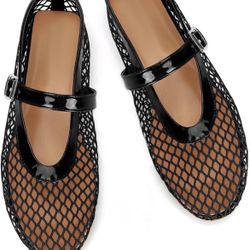 DOEYG - Black MESH BALLET FLATS W BUCKLE Size 6.5
