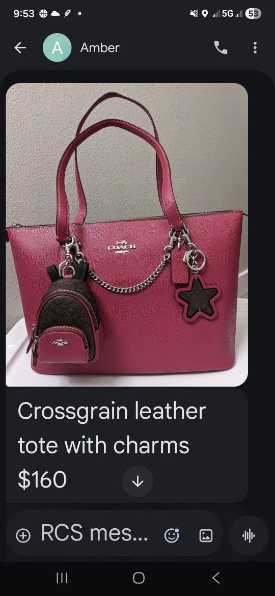 Brand New Authentic Coach Crossgrain Leather Tote With Charms 