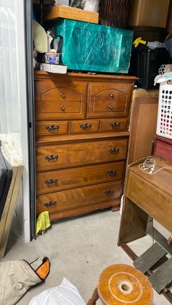 Vintage Solid Wood Dresser-on wheels(missing 1wheel, but still easy to roll without messing dresser up