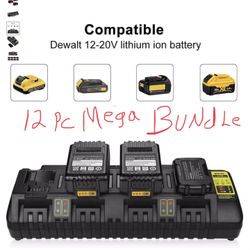 DCB104 for DEWALT 4 Port  Battery Charger  and  Batteries 12 pc MEGA BUNDLE