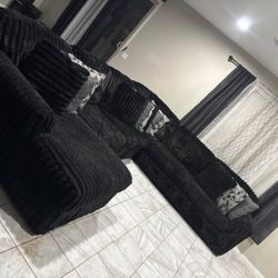 DOUBLE CHAISE BRAND NEW BLACK SECTIONAL CORDUROY SAME DAY DELIVERY 