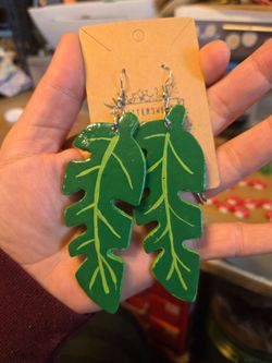 Handmade Clay Painted large leaf earrings