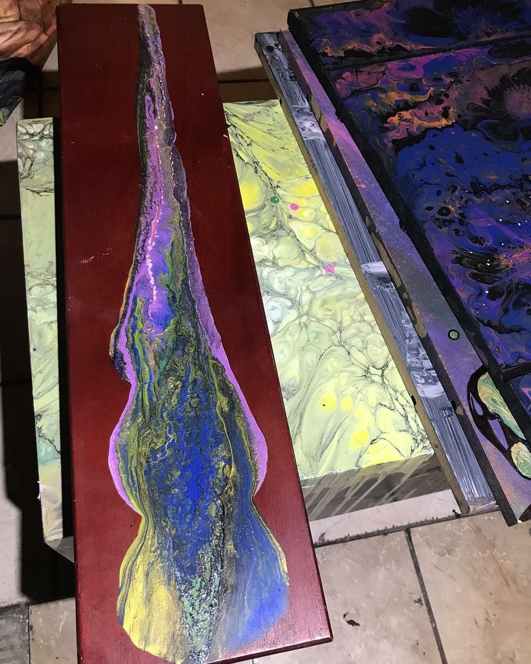 Floating shelf. Acrylic pour design on top