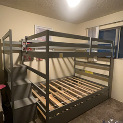 Full Bunk Bed with Twin Size Trundle and Staircase and Storage