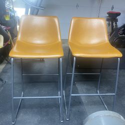 Two Leather High Top Mid-Century Counter Stools