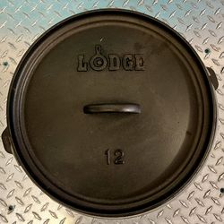 *Vintage Lodge 12CO Cast Iron #12 Dutch Oven Made In USA 12" Diameter 3 Legged 6qt