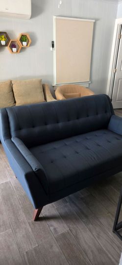 Mid century modern navy blue loveseat