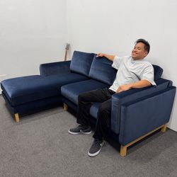 Just Unboxed* Gaby 3-Seat Left Chaise Sectional Couch (Navy Blue Velvet) ❌ 50% OFF ❌ Can Deliver